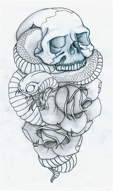 skull rose snake tattoo